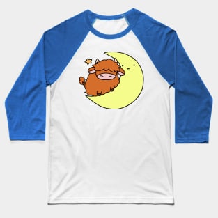Highland Cow Crescent Moon Baseball T-Shirt